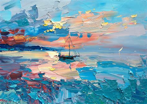 Sunset Painting on Canvas, Original Painting, Ocean Painting, Abstract ...