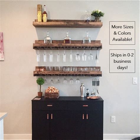 Wood Wine Rack the Ryan Wall Mounted Shelf & Hanging Stemware Glass ...