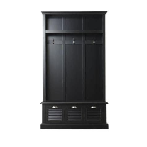 Home Decorators Collection Shutter Worn Black Hall Tree Mudroom Storage Bench, Entryway Storage ...