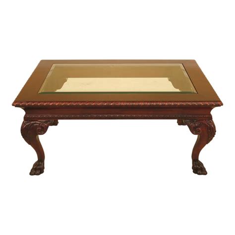 Century Beveled Glass Top Mahogany Coffee Table | Chairish