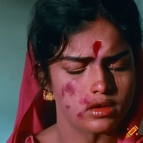 South indian woman martial arts fighter with bruised face in 80s movie screencap on Craiyon