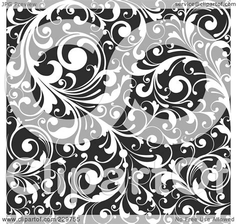 Royalty-Free (RF) Clip Art Illustration of a Black And White Background Pattern Of Leafy Vines ...