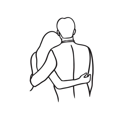 man and a woman stand with their backs to the viewer hugging - doodle ...