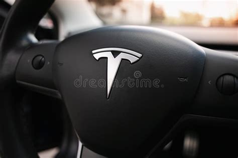 Tesla Model 3 Performance Logo on the Steering Wheel. Editorial Photo ...