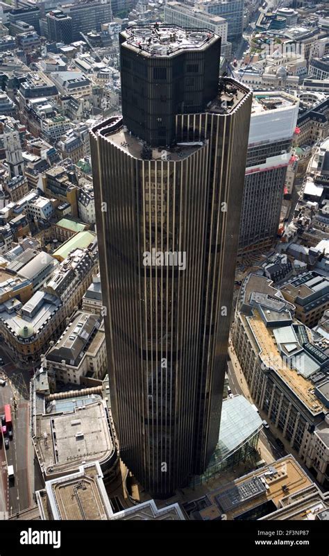 TOWER 42, London. An aerial view of the 'Natwest Tower'. The city of London financial district ...