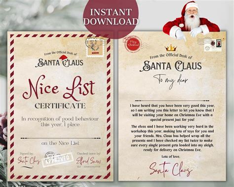 Editable Santa Letter and Nice List Certificate Printable - Etsy UK | Nice list certificate ...