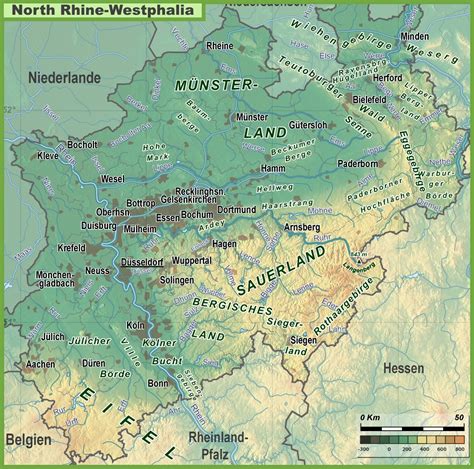 North Rhine-Westphalia physical map - Ontheworldmap.com