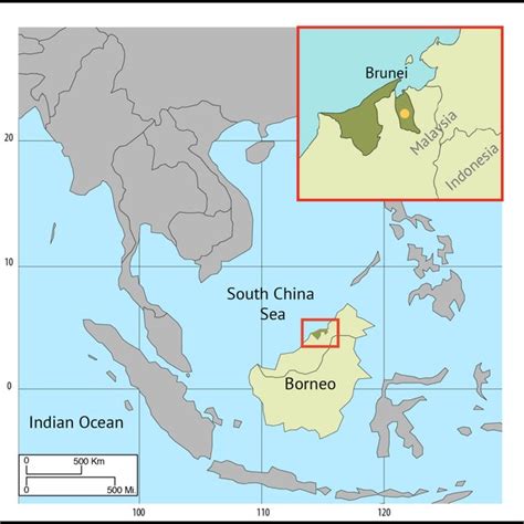 Map showing the location of Brunei within the context of Southeast ...