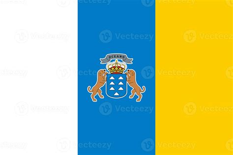 The official current flag and coat of arms of Canary Islands. Flag of Canary Islands ...