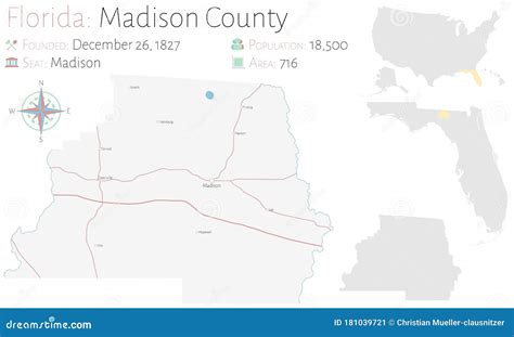 Map of Madison County in Florida Stock Vector - Illustration of highway ...