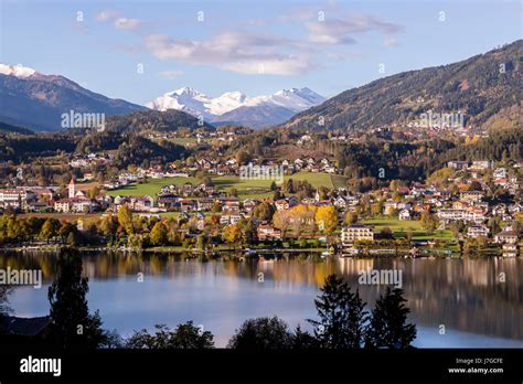 Seeboden at Lake Millstatt, autumn, Seeboden, Carinthia, Austria Stock ...