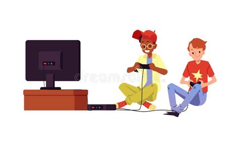 Teenagers Playing Video Games Together-vector Isolated Illustration ...