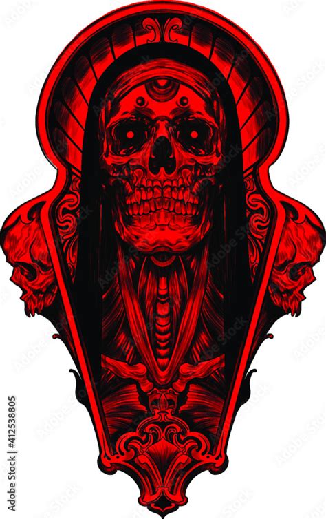 skull red psychedelic sketch tattoo print vector illustration Stock ...