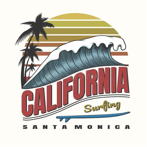 California Waves Surfing Retro Vector Illustration Stock Vector ...