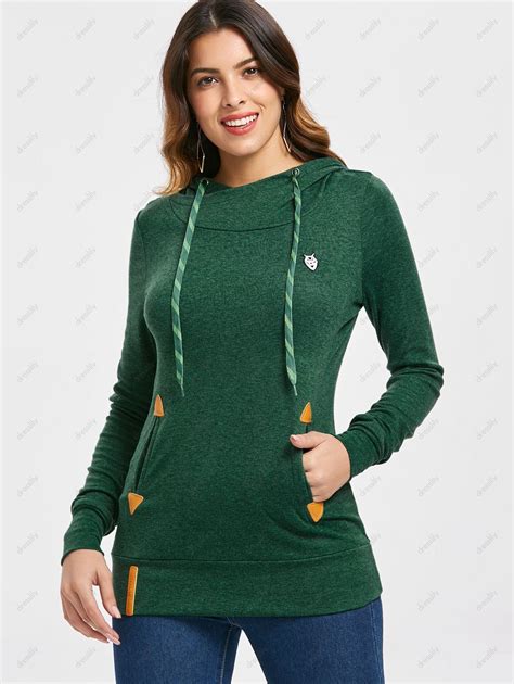 [32% OFF] 2021 Embroidered Drawstring Pocket Design Hoodie In GREEN | DressLily