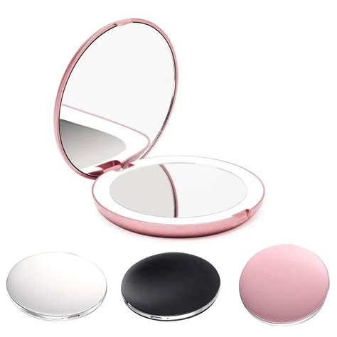 Mini Makeup Mirror Portable LED Lighting Hand Held Compact Mirror 1X/5X Magnifying For Handbag ...