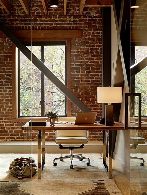 Trendy Textural Beauty: 25 Home Offices with Brick Walls | Industrial ...