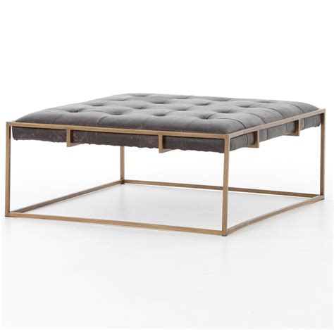 Oxford Tufted Black Leather Square Ottoman Coffee Table | Zin Home