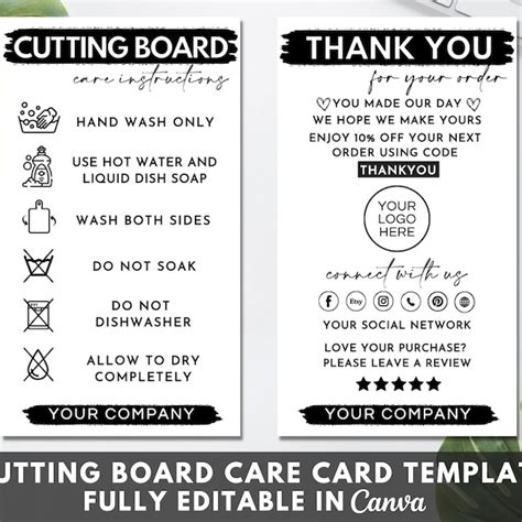 Editable Cutting Board Care Card - Etsy