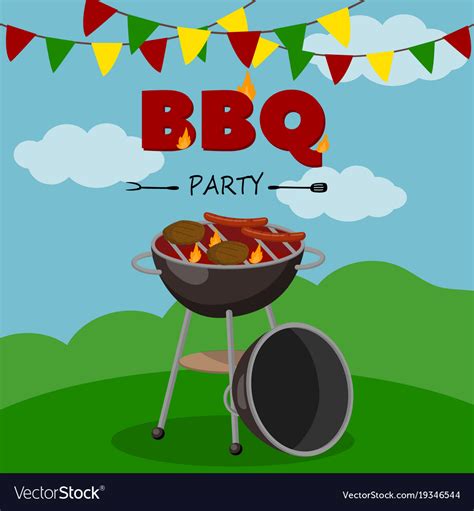 Bbq party banner cartoon style poster welcome Vector Image