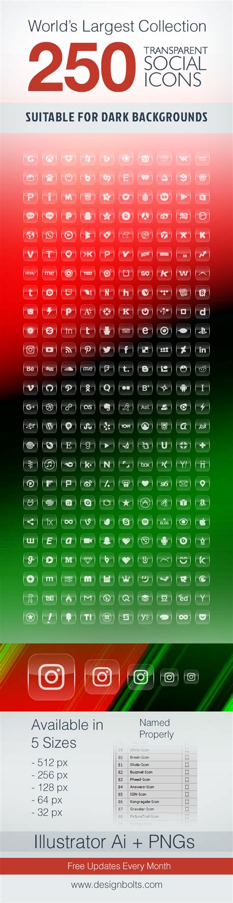 250 Free & Premium Transparent Social Media Icons for Dark Website Backgrounds