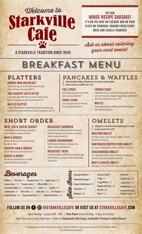 Starkville Cafe - Breakfast & Lunch Menu | A Starkville Tradition Since ...