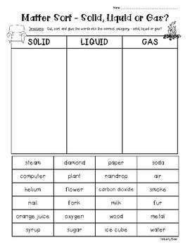 Grade 2 Solid Liquid Gas Worksheets