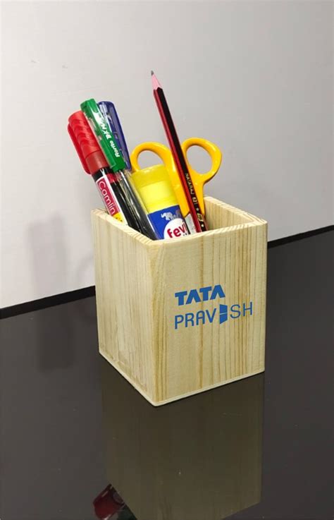 Wood Pen Pencil Holder Container Stationery Case Office Desktop Organizer Storage Case ...