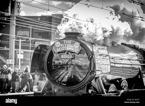 Flying Scotsman entering Doncaster train Station Stock Photo - Alamy