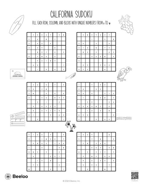 California Sudoku • Beeloo Printable Crafts and Activities for Kids