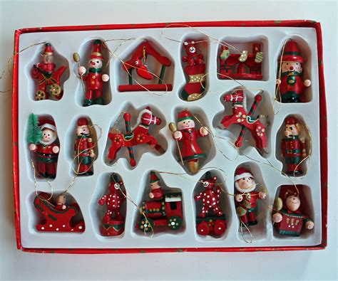 Vintage German Wooden Miniature Christmas Ornaments Set of 18 Tabletop ...