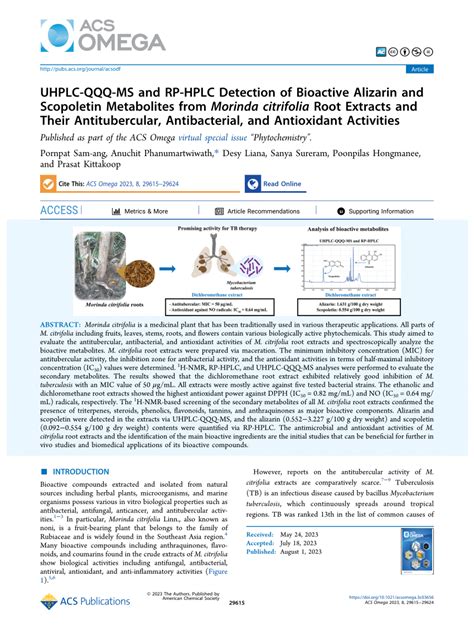 (PDF) UHPLC-QQQ-MS and RP-HPLC Detection of Bioactive Alizarin and Scopoletin Metabolites from ...