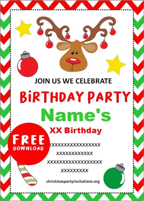 Free Printable Christmas Birthday Party Invitations Templates 🎂