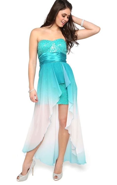 Ombre Strapless Dress with Sequin Bodice and High Low Hem Mobile | Homecoming dresses, High low ...