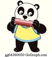 2 Cartoon Panda Playing A Harmonica Clip Art | Royalty Free - GoGraph