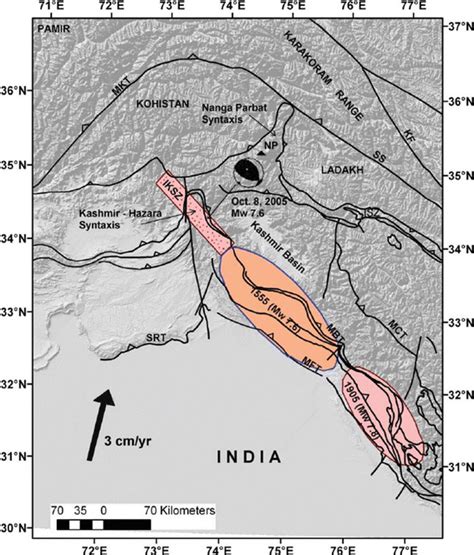 Tectonic framework of the area showing Muzaffarabad Earthquake in 2005 ...