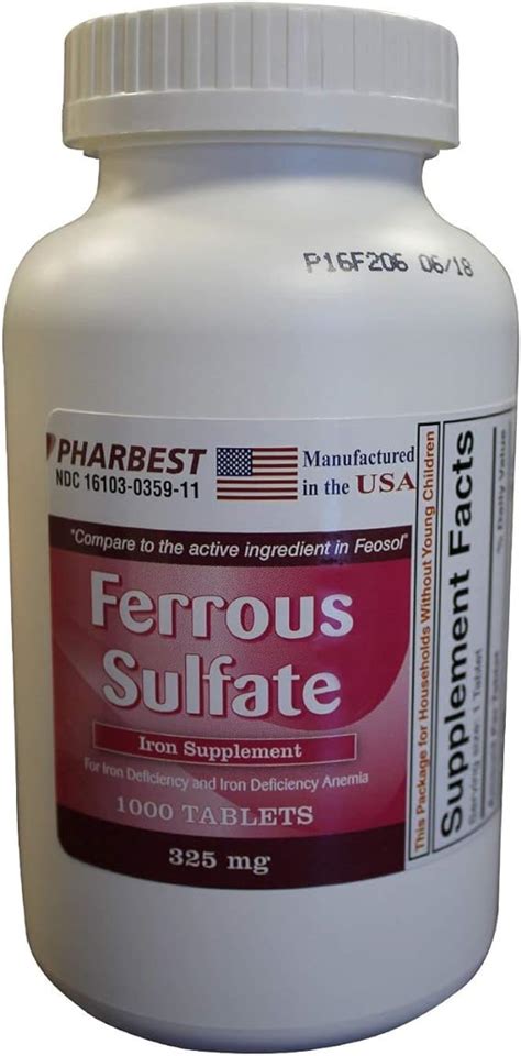 Ferrous Sulfate 325 mg Tablets, 1000 Count: Buy Online at Best Price in ...