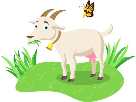 Premium Vector | Cartoon goat eating grass on grassland