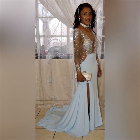 Pale Blue And Silver Beaded Prom Dress - Marisela Veludo - Fashion Designer