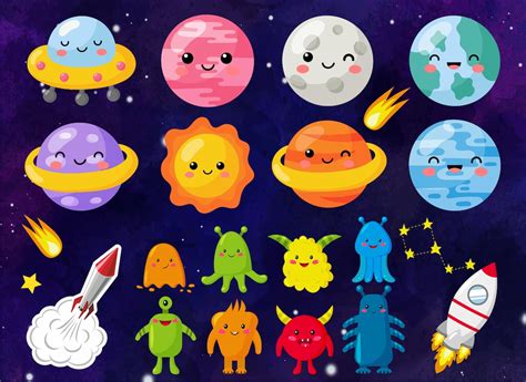 Planets Clipart, Monster Clipart, Cute Planets, Happy Solar System, Smiley Planets, Planets ...