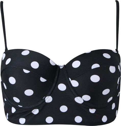 Amazon.com: Polka Dot Vintage Underwire Push Up Pin Up Spaghetti Retro Bikini Top for Women ...