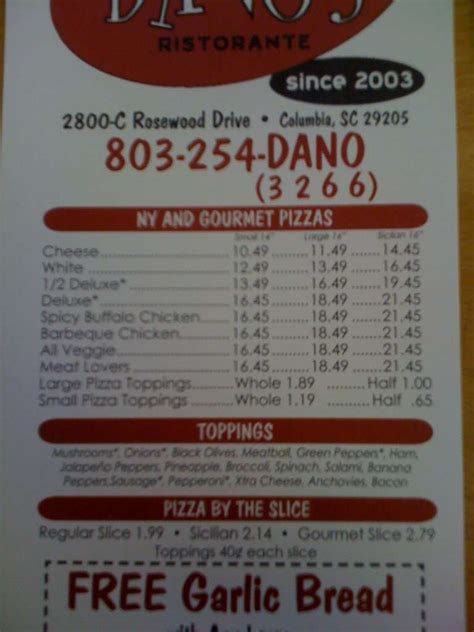 Dano's Pizza Menu, Menu for Dano's Pizza, Columbia, Columbia ...