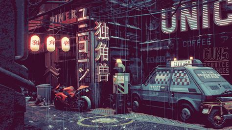 Cyberpunk, 2D, Blade Runner, motorcycle, rain, pixel art, Chinese, urban, Japan, HD wallpaper ...