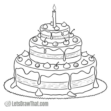 How To Draw A Cake - A Scrumptious 3 Layer Cake Drawing | Cake drawing ...