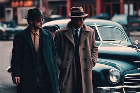 Premium Photo | Mafia people in suits with cars Ai Retro vintage gangsters