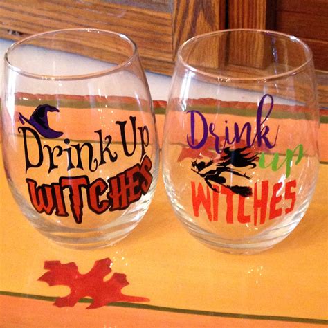 Halloween Drink Up Witches Wine Glass or Plastic Tumbler DECALS - diy Cup Stickers - Glass NOT ...