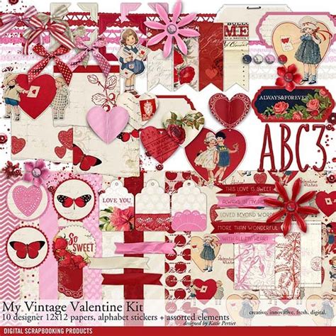 My Vintage Valentine Scrapbook Kit | Digital Art