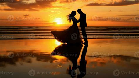 A romantic silhouette of a couple against a fiery sunset.. Generative ...