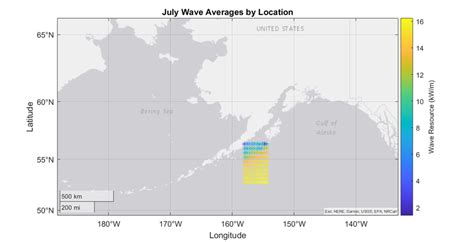 Map of wave-energy potential off the coast of Alaska in selected region. | Download Scientific ...