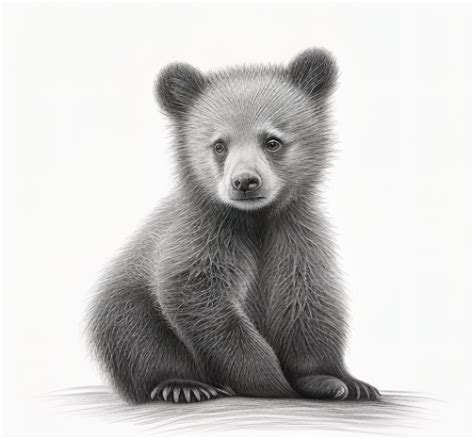 Bear Cub Pencil Drawing Black and White Digital Download, Animal Art ...